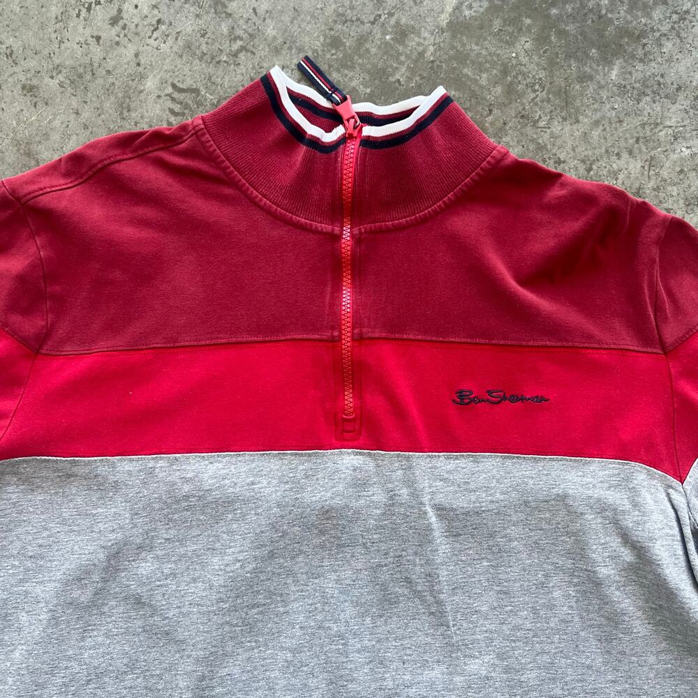 Ben Sherman XL 1/4 Zip Pullover Red Gray Colorblock Knit Sweater - Picture 11 of 14